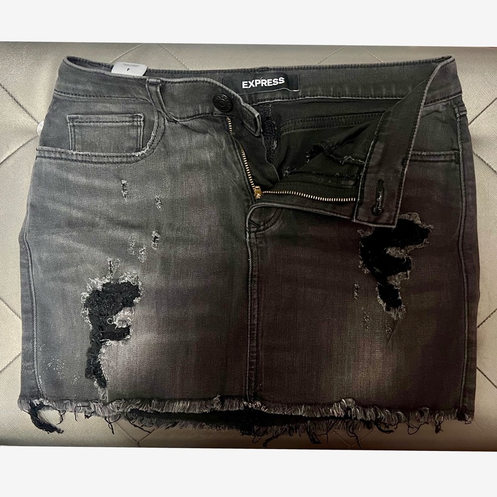 Express Distressed Black Denim Skirt